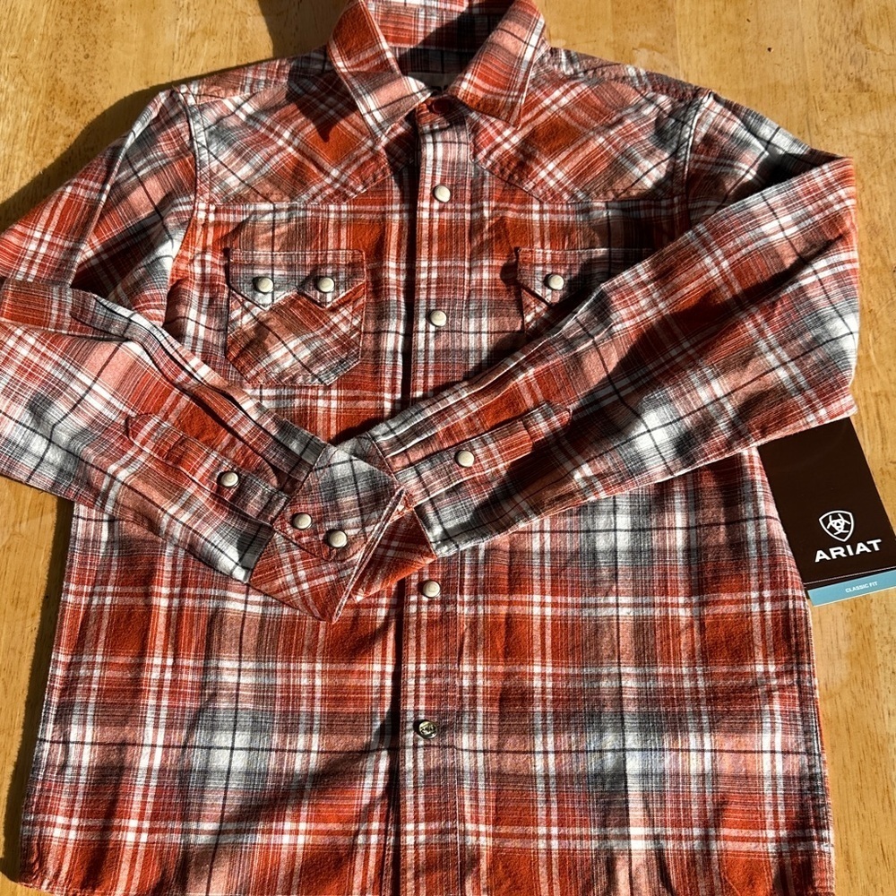 Ariat Orange and White Plaid Shirt